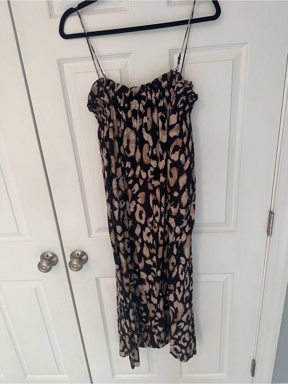 H&M Dress Womens Medium Black Leopard Print Midi Crinkle Boho Beach Tropical - Picture 16 of 16